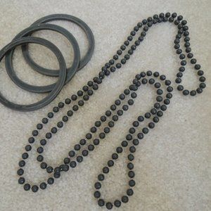 Necklace + 3 Matching Bangle Bracelets Charcoal Gray Costume Jewelry Set Vtg 60s